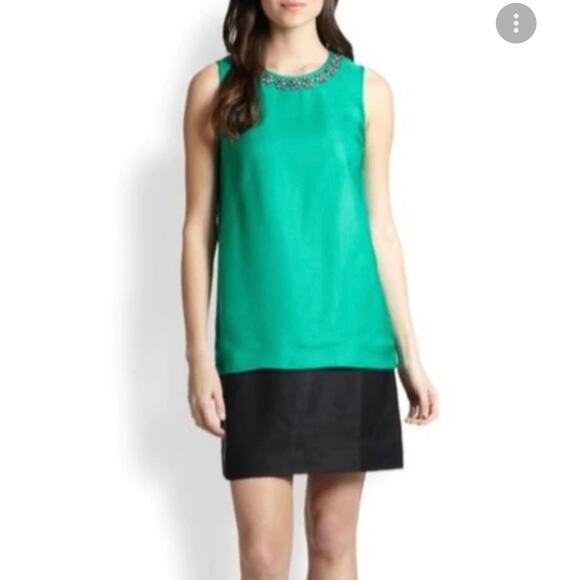 Kate Spade Green Rosita Rhinestone Silk Dress Sz 4 sleeveless color block - Picture 2 of 4